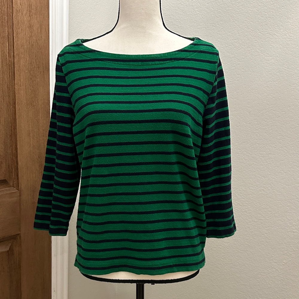 LOFT Green and Navy Striped Top
